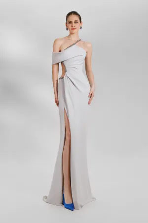 Gemy Maalouf - Beaded Asymmetrical Neckline Gown