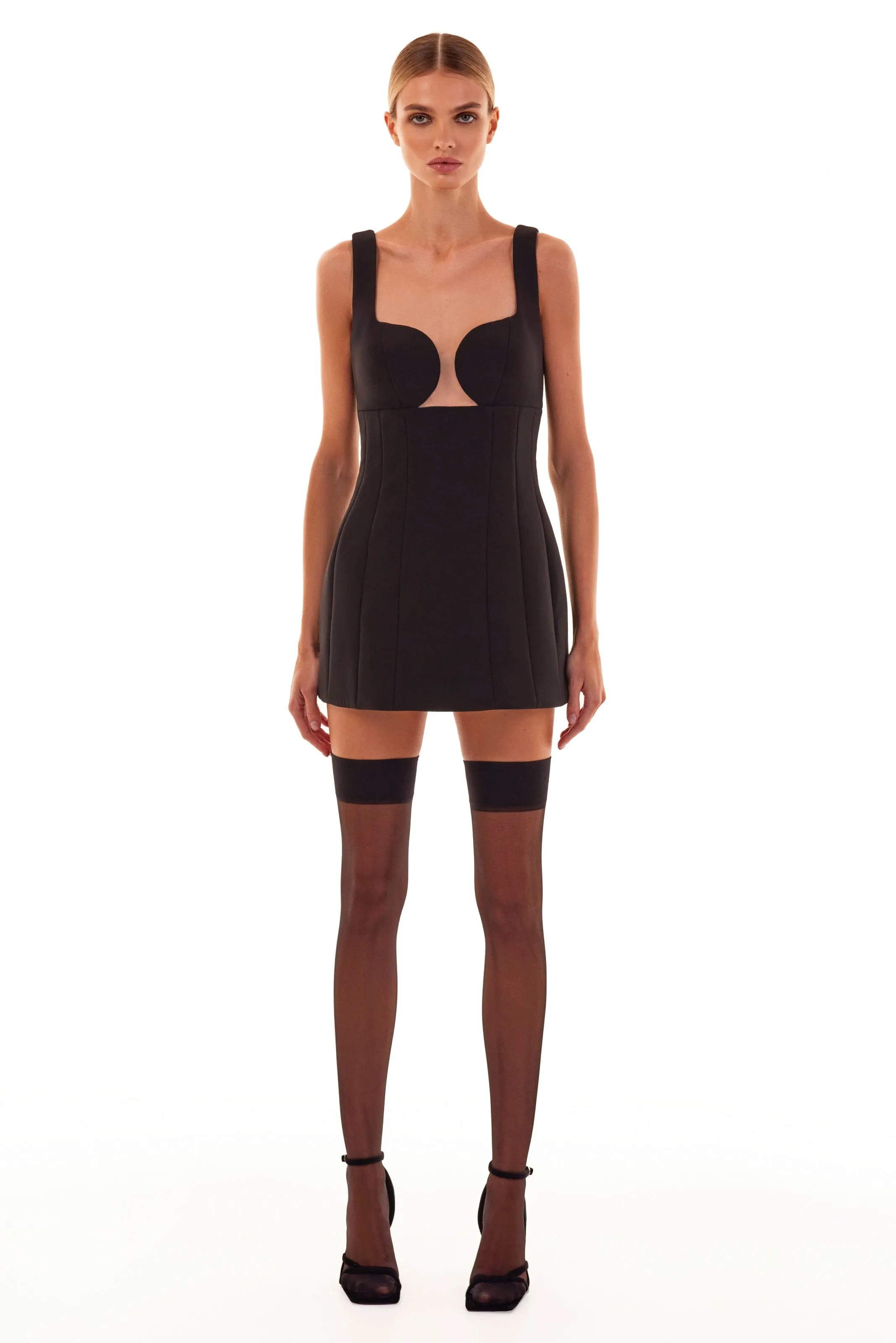 Glossy ultra mini dress in black with cutouts