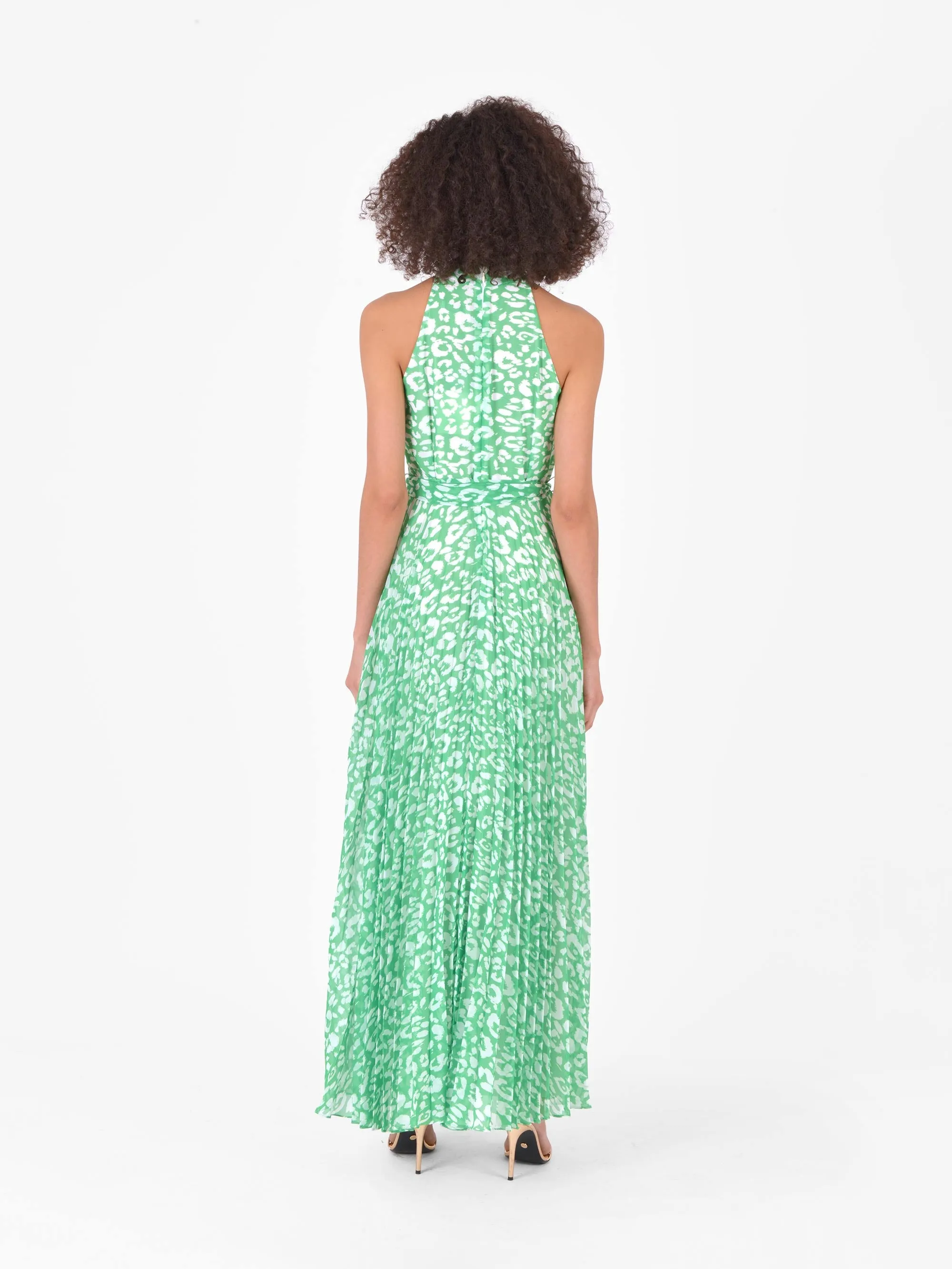 Green Animal Pleated Maxi