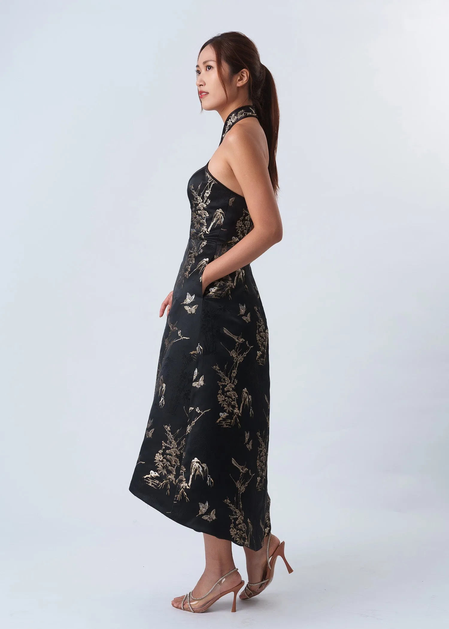 Halter Floral Qipao (Black/ Gold)