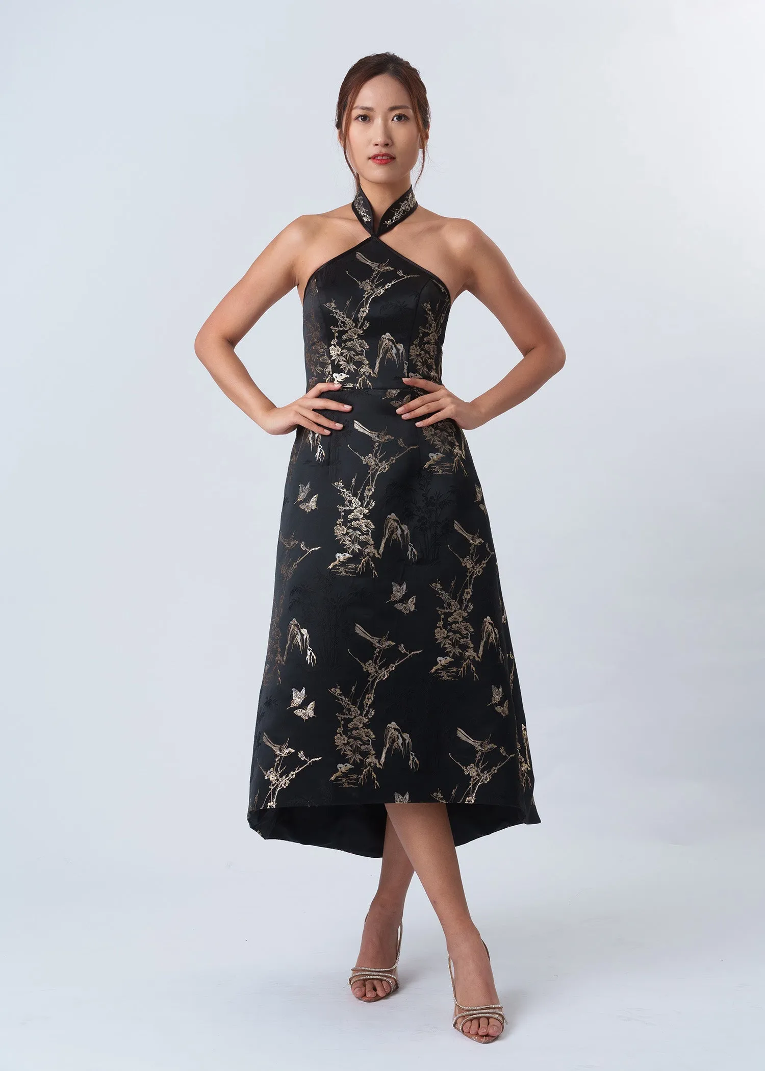 Halter Floral Qipao (Black/ Gold)