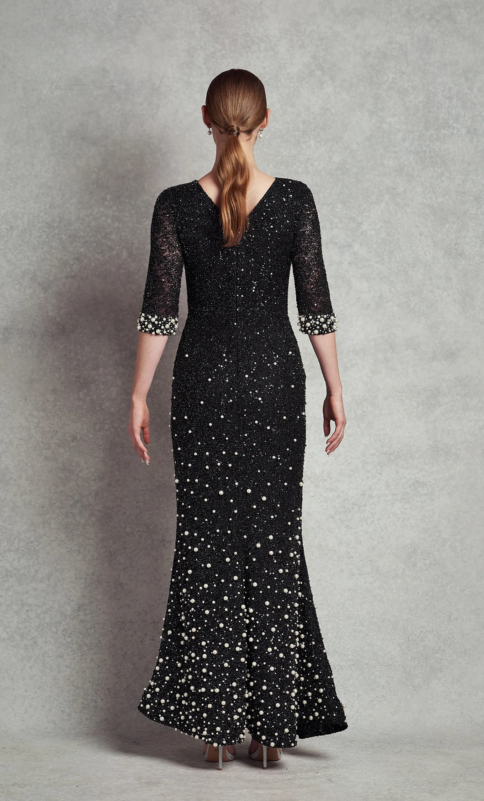 Karen Gown - Black / Off White Pearls (V1-C1)