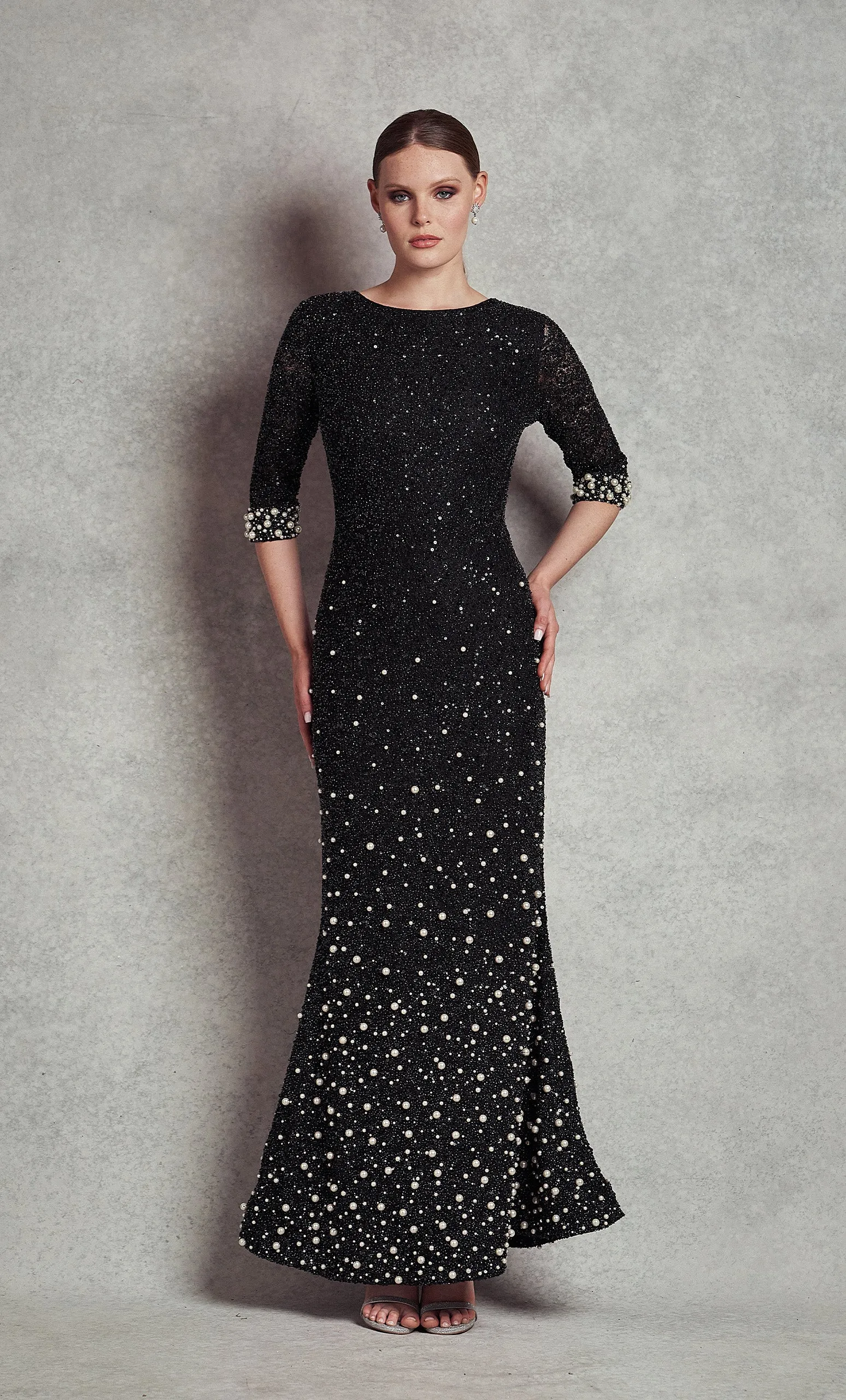 Karen Gown - Black / Off White Pearls (V1-C1)