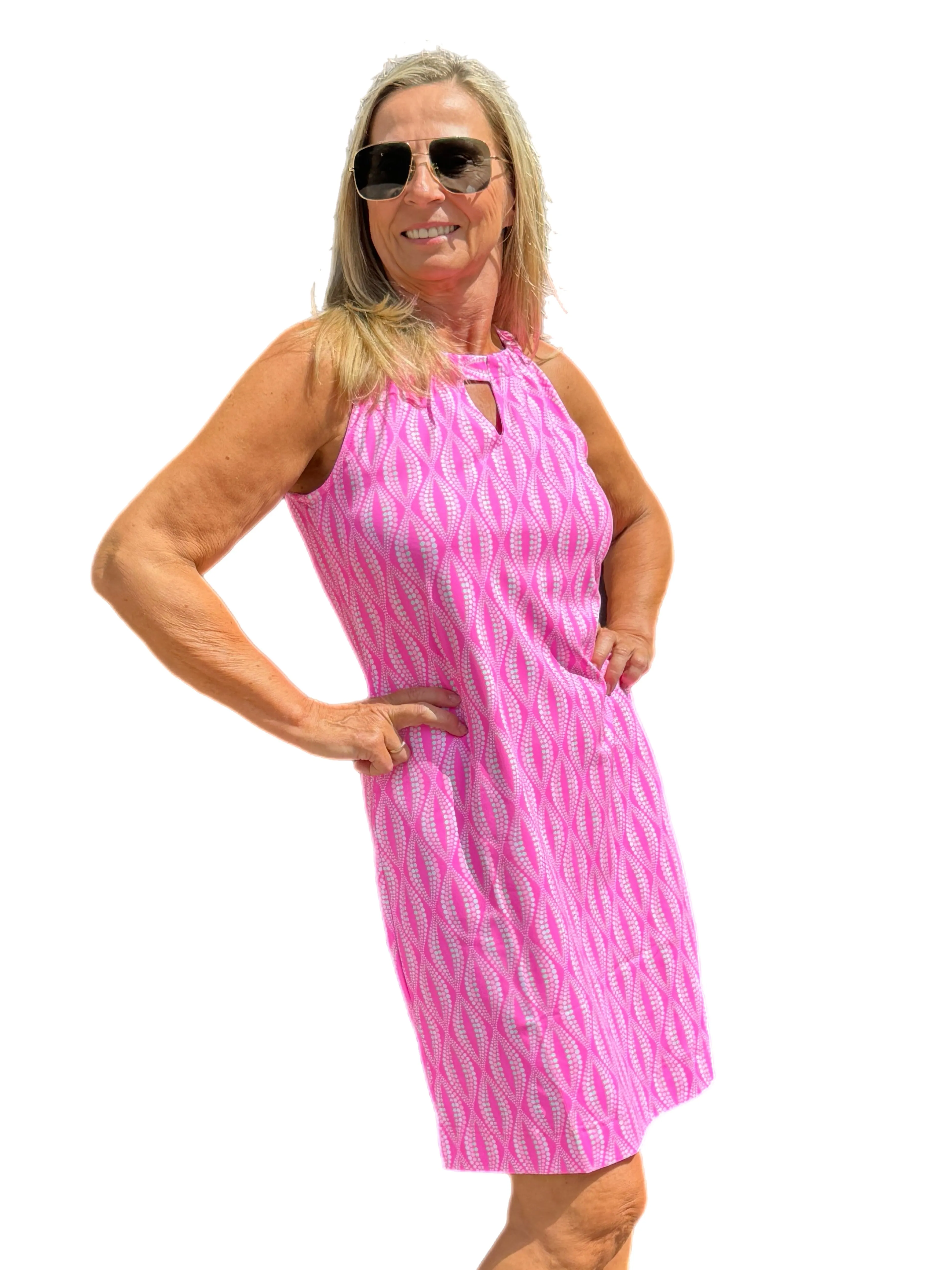 Keyhole Sleeveless Dress with UPF50  Pink Waves