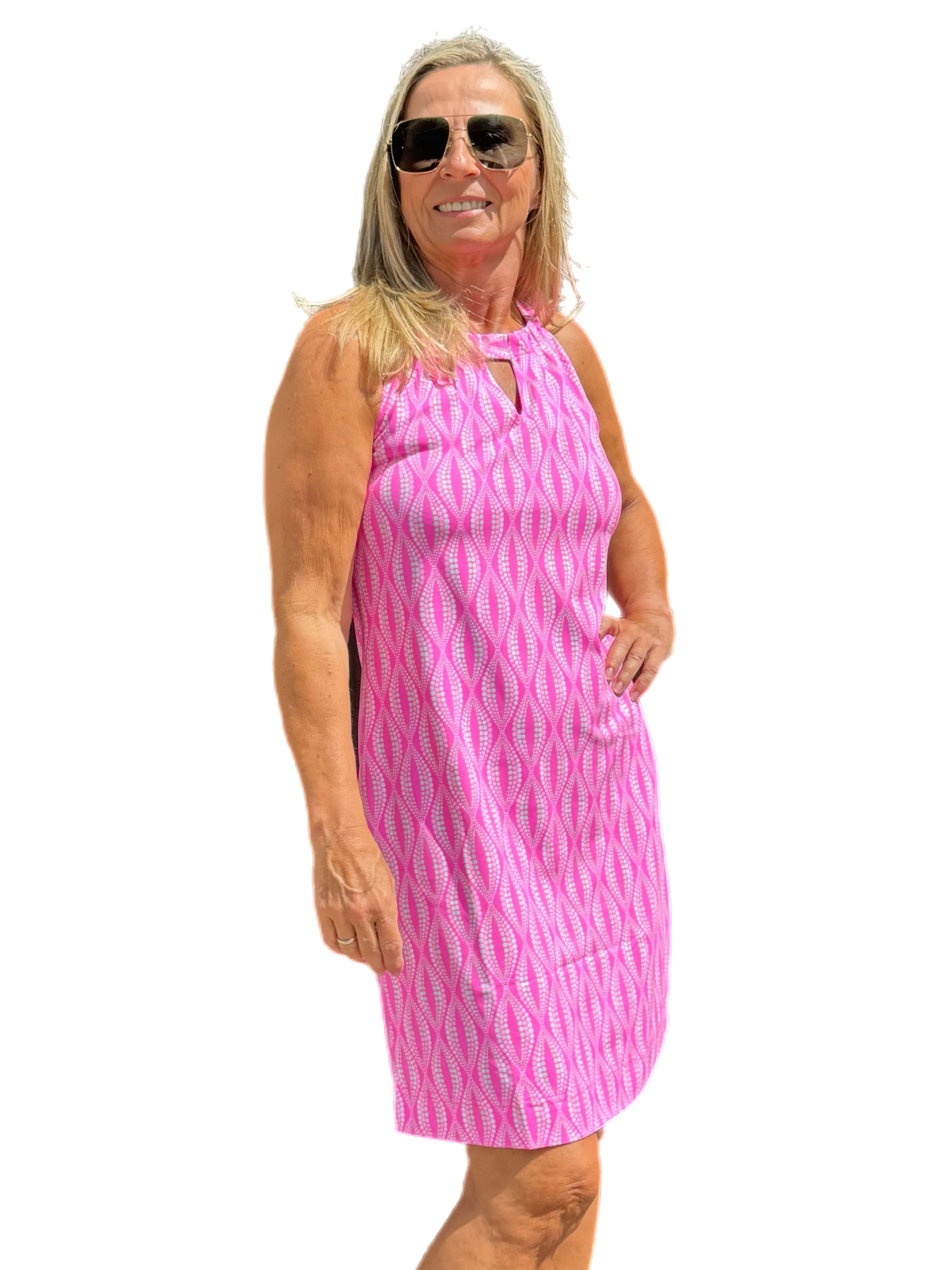 Keyhole Sleeveless Dress with UPF50  Pink Waves