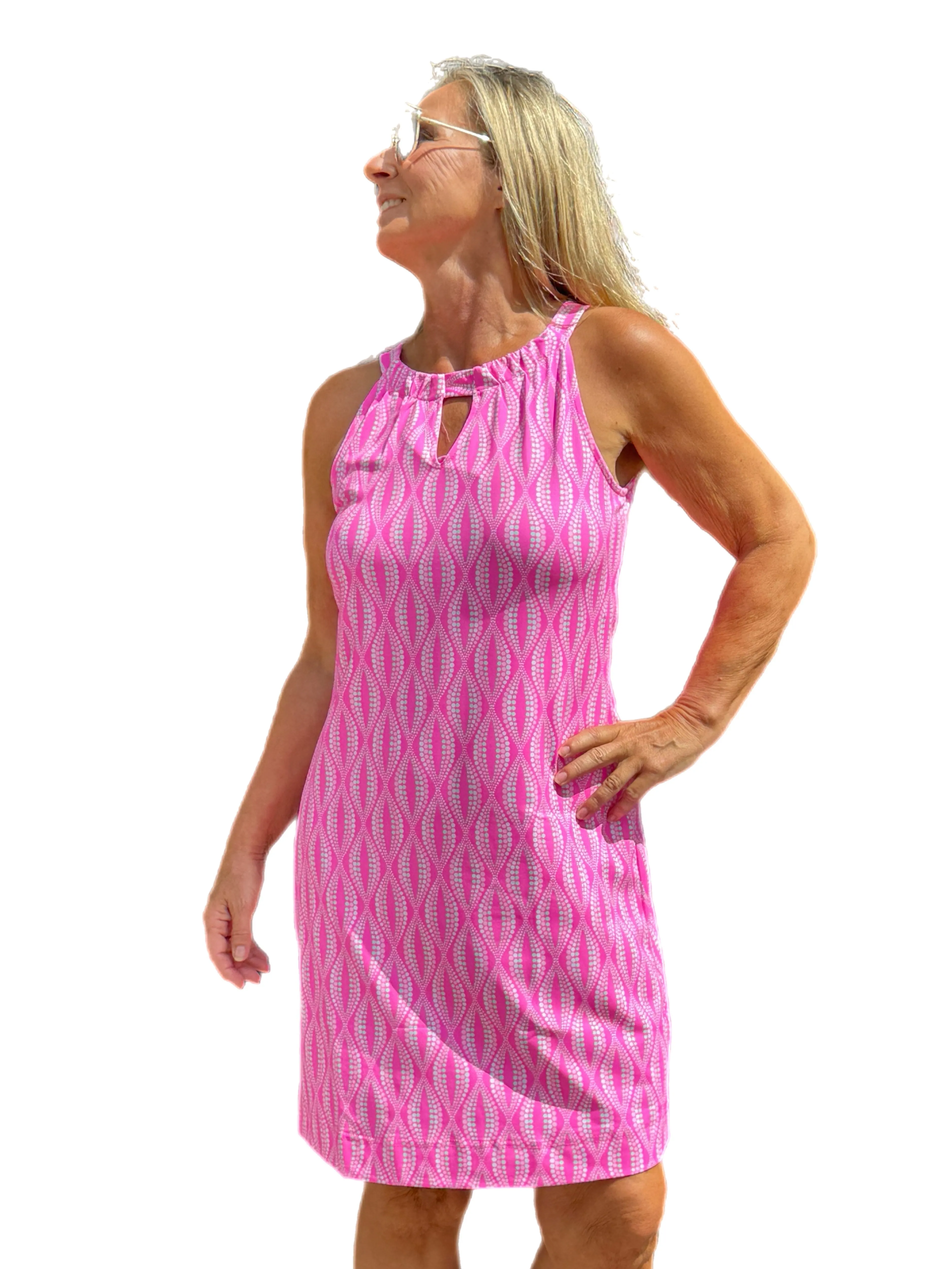 Keyhole Sleeveless Dress with UPF50  Pink Waves