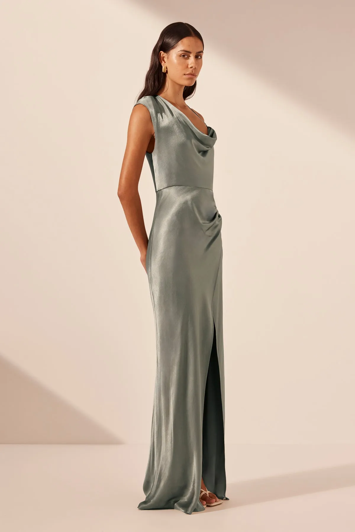 LA LUNE DRAPED MAXI DRESS - SAGE