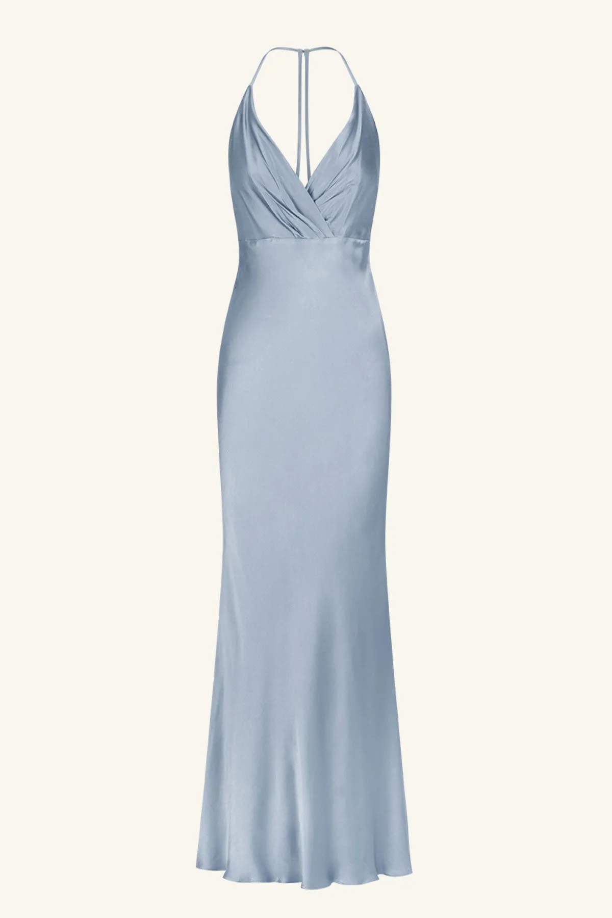 LA LUNE PLUNGED OPEN BACK HALTER MAXI DRESS - POWDER BLUE