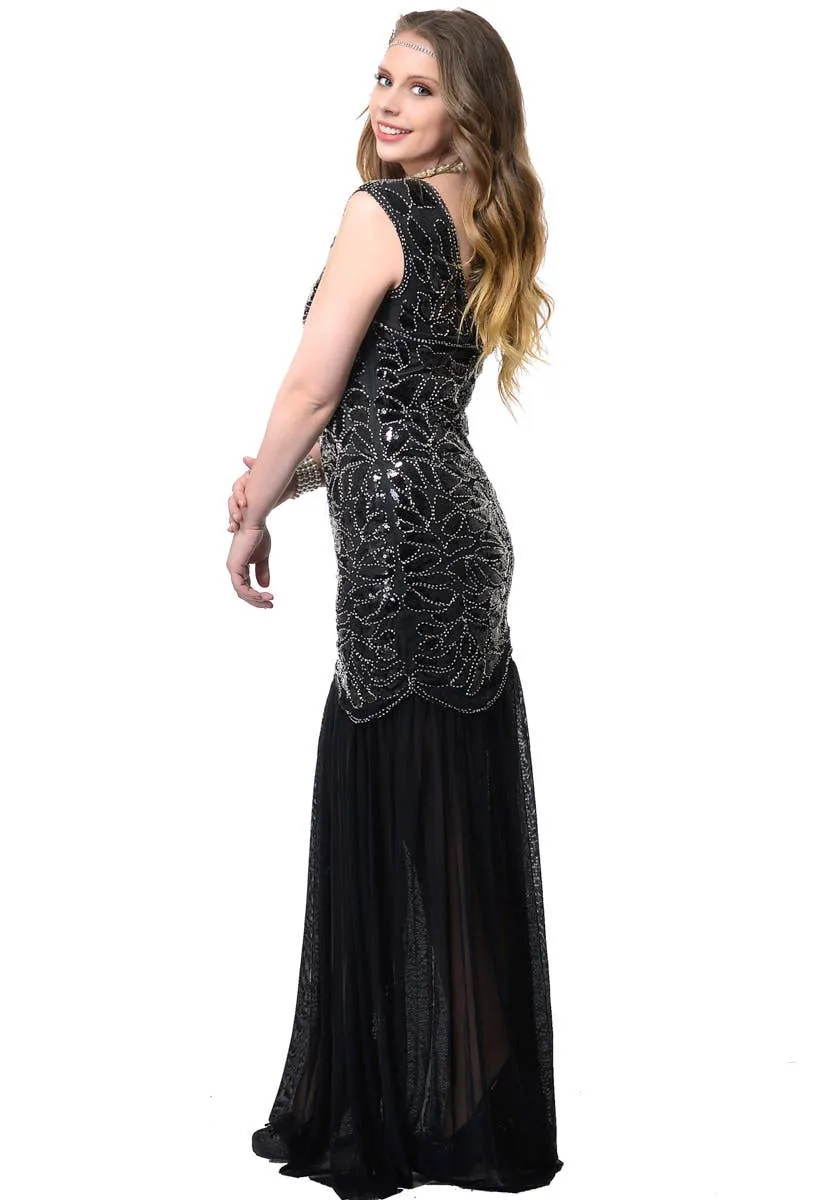 Long Black 1920s Womens Hollywood Gatsby Dress Costume