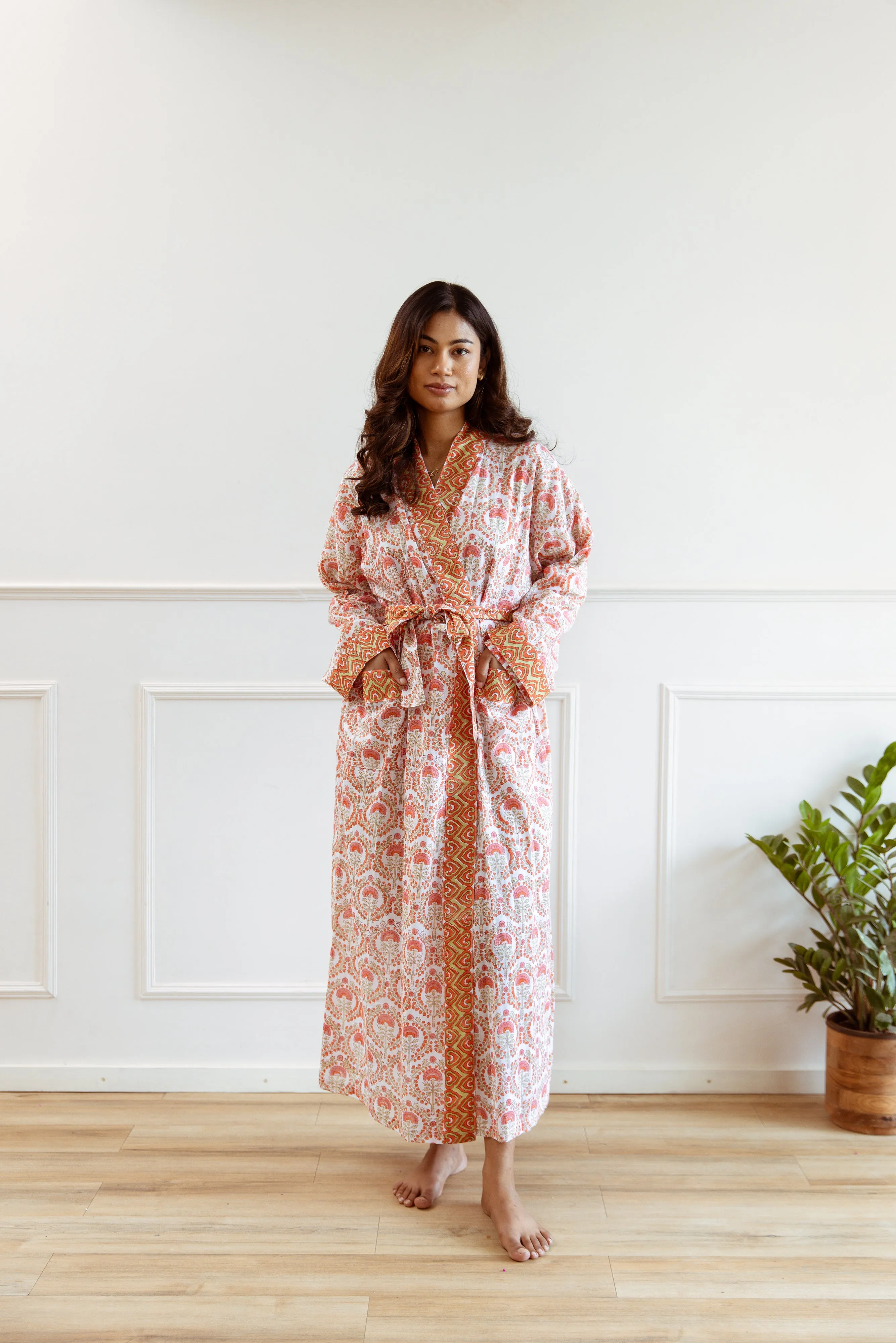 Long Cotton Robe - Pretty Pink Floral Print