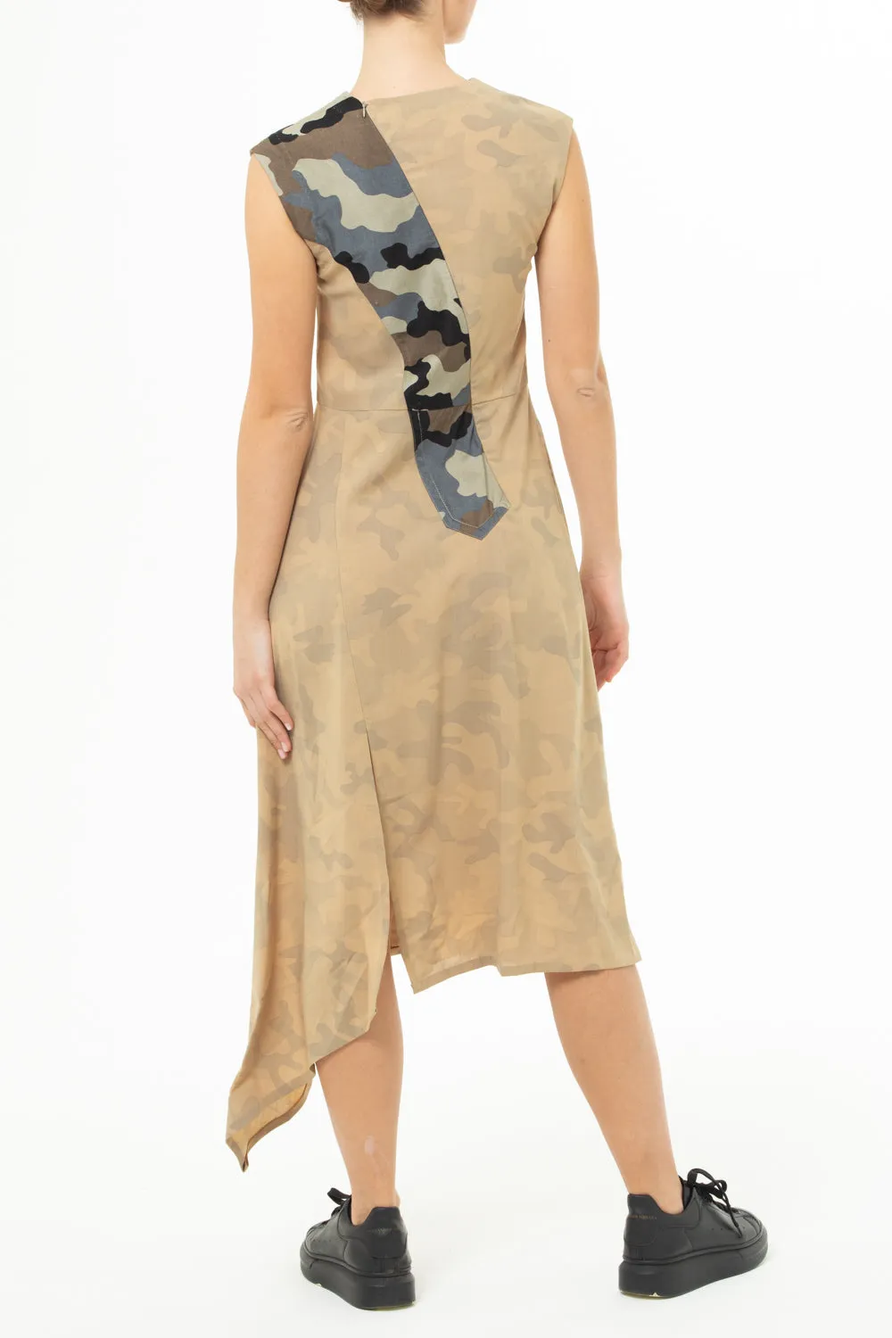 Midi dress with asymmetrical length