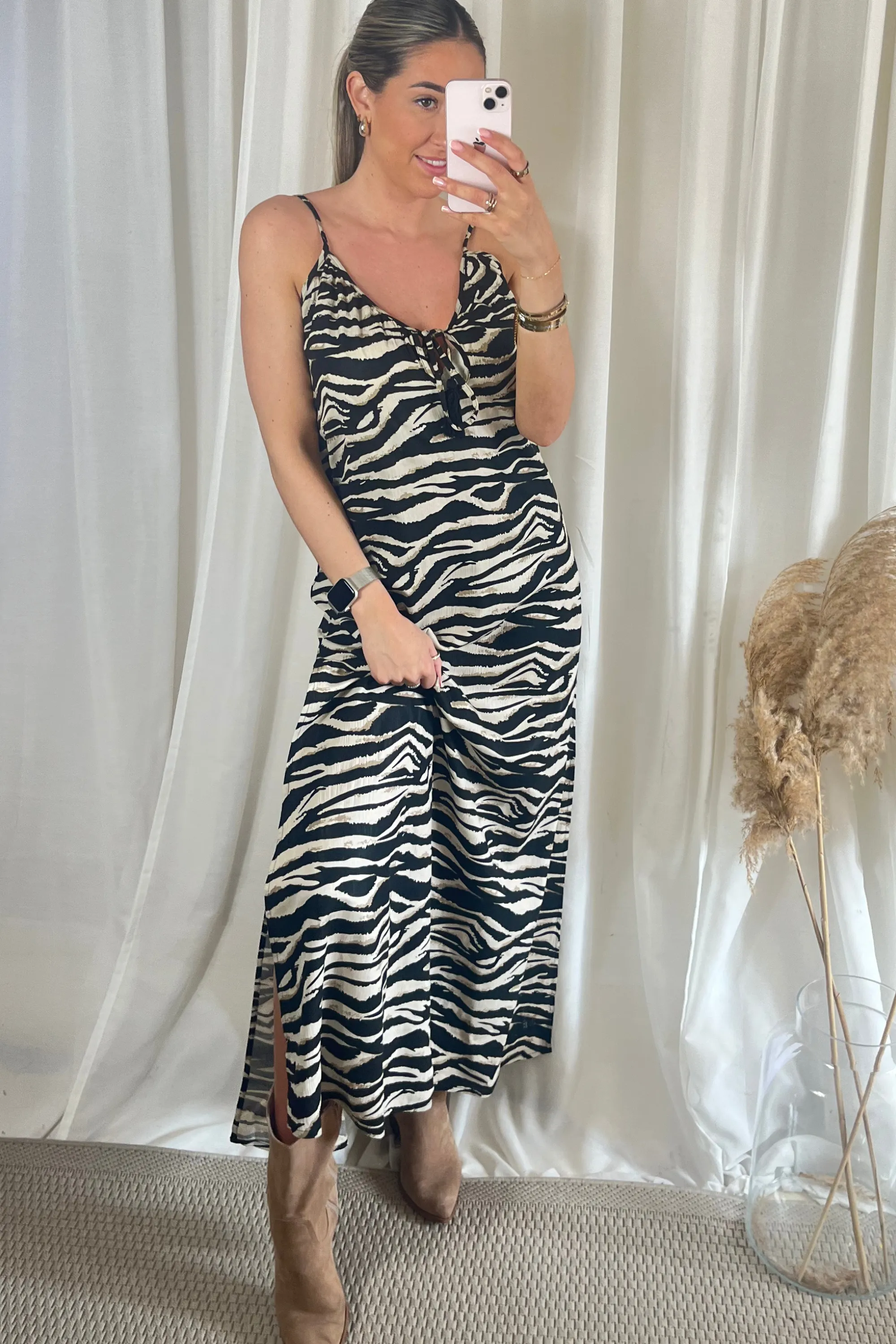 Printed keyhole zebra maxi dress