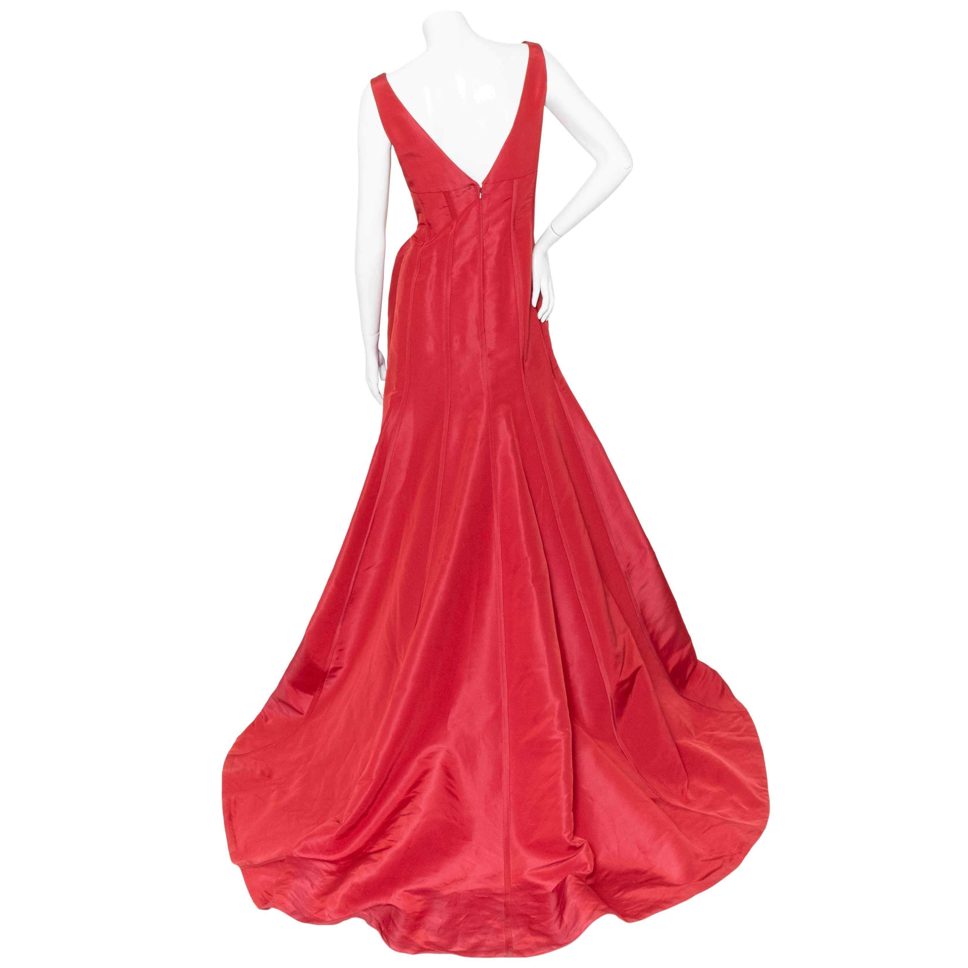 Red Gathered Sculptural Gown