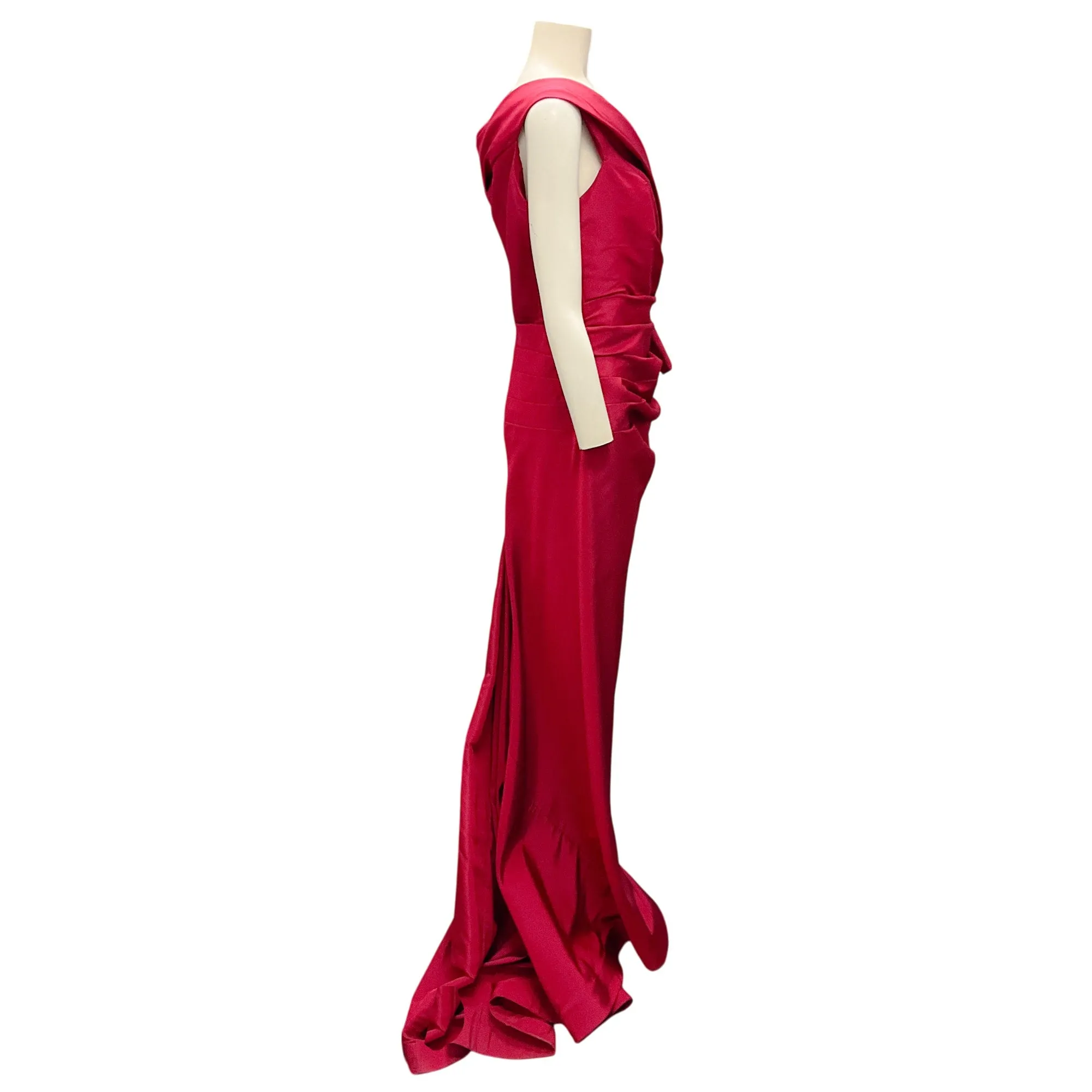 Roland Nivelais Red Gathered Silk Gown / Formal Dress