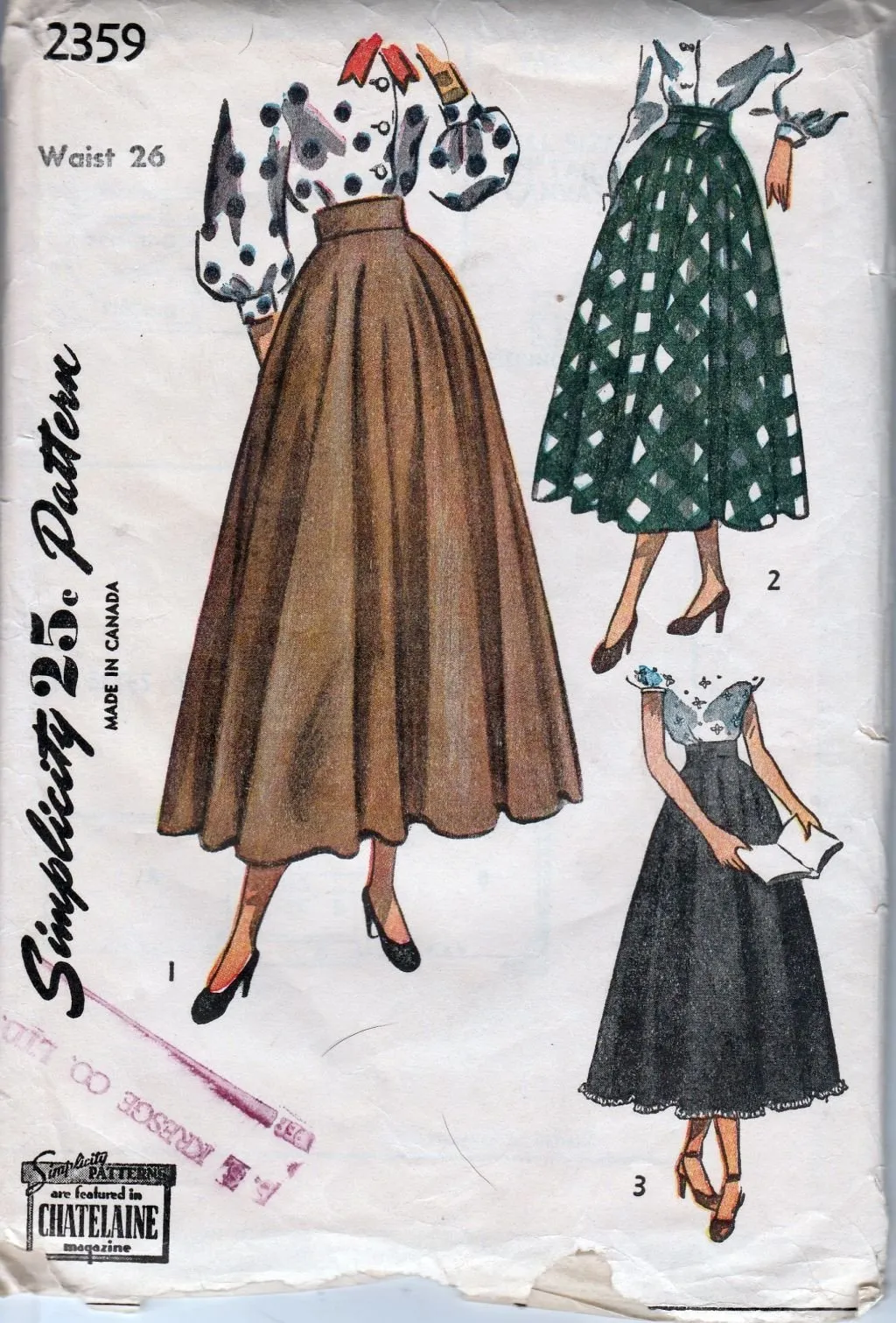 Simplicity 2359 Vintage 1940's Sewing Pattern Ladies Circle Skirt