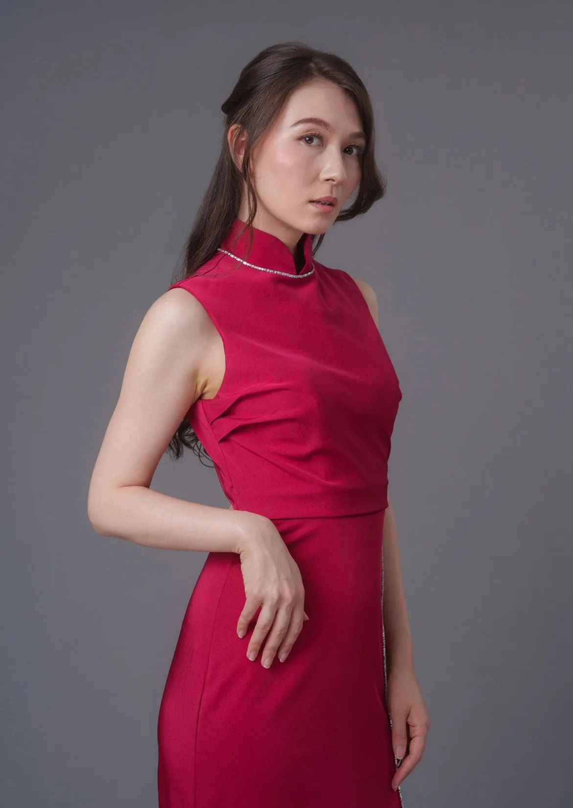 Sleeveless Crystal Open Back Qipao - RTW