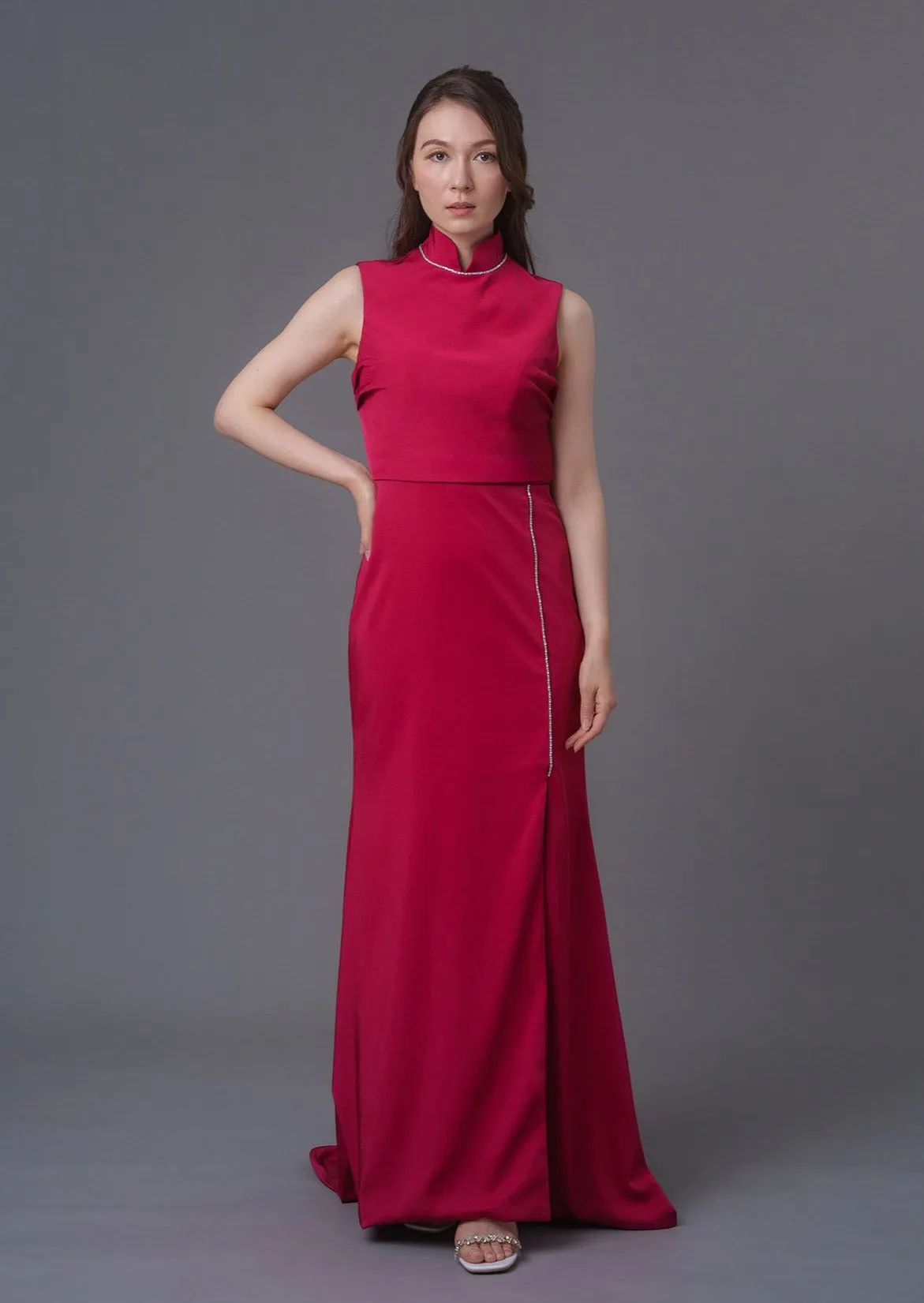 Sleeveless Crystal Open Back Qipao - RTW