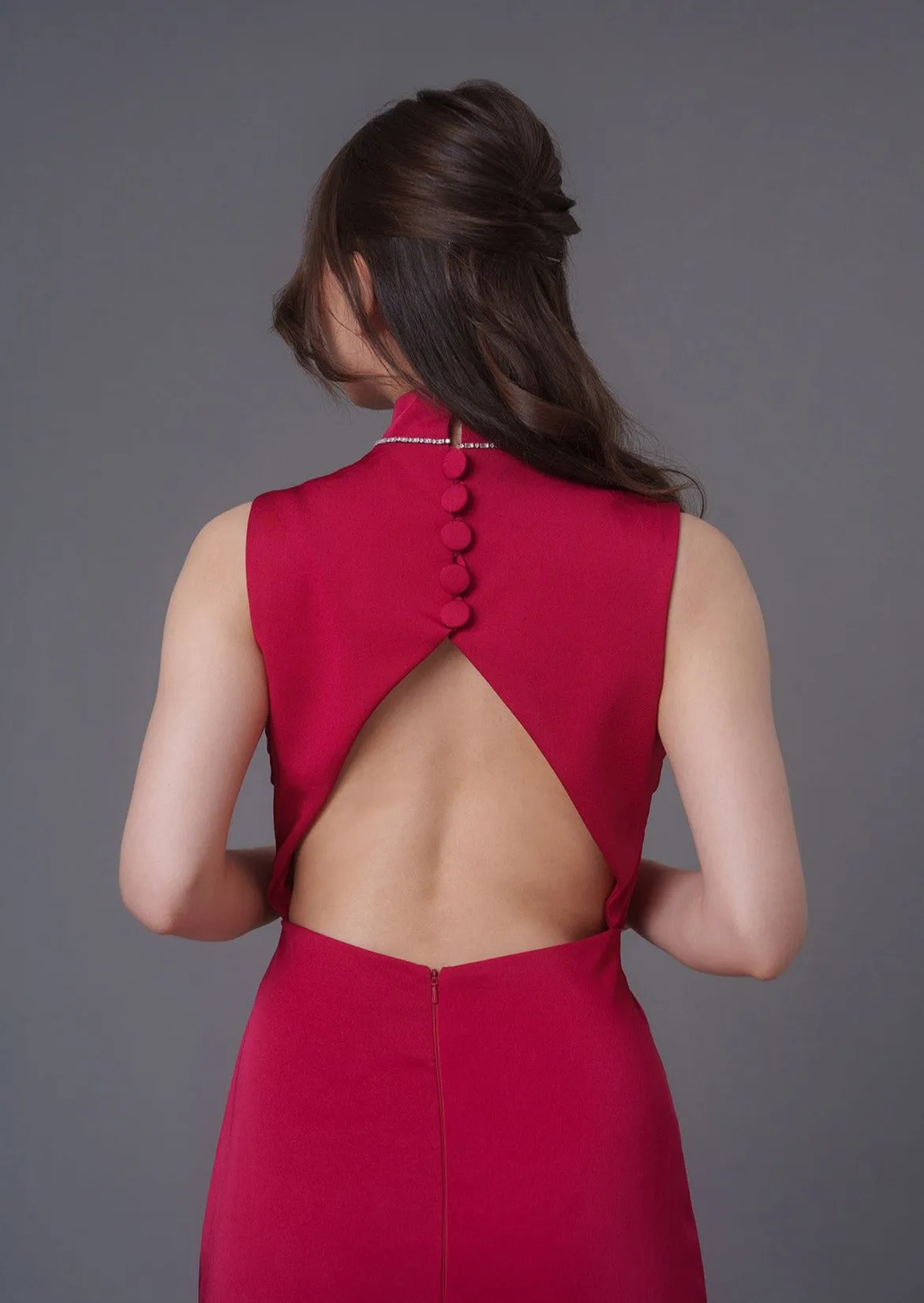 Sleeveless Crystal Open Back Qipao - RTW