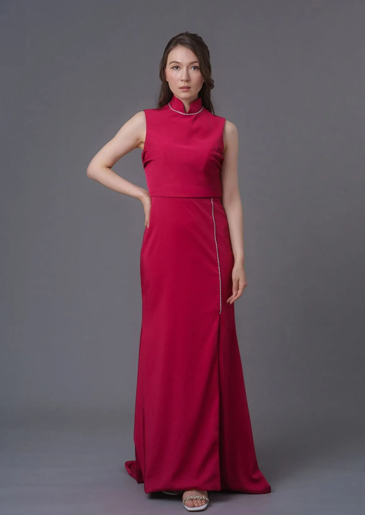 Sleeveless Crystal Open Back Qipao