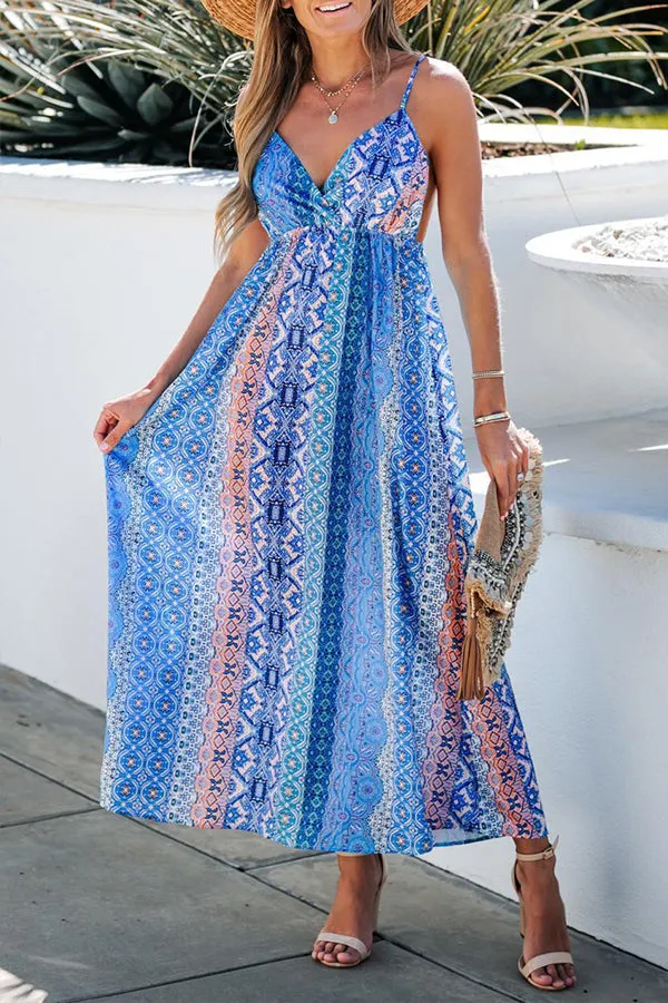 Stroll The Beach Colorblock Paisley Printed Cami Maxi Dress