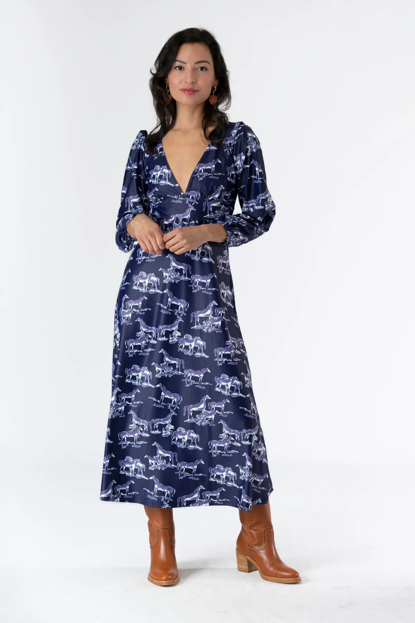 The Dorthea Dress - Navy Horse Toile