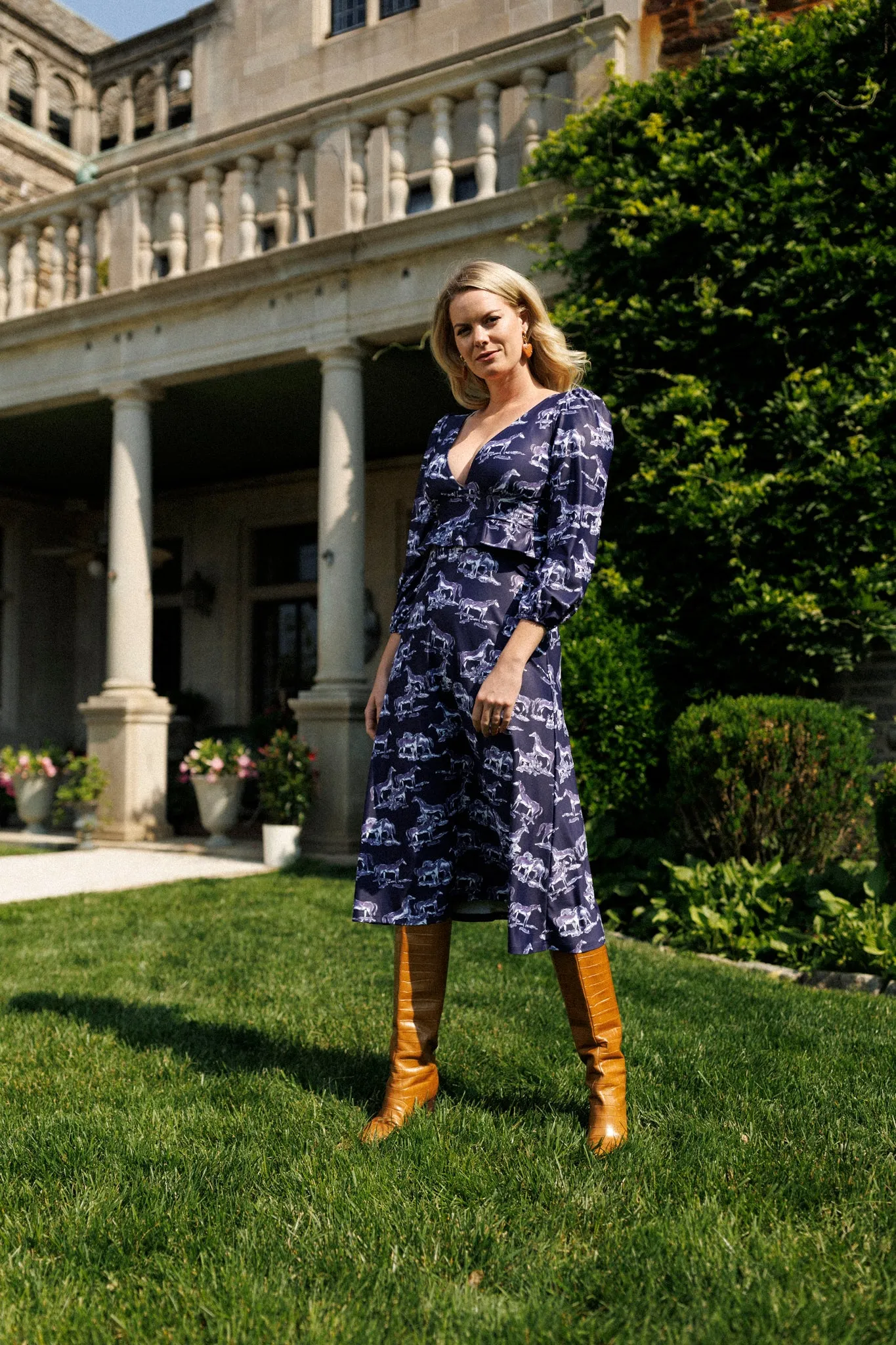 The Dorthea Dress - Navy Horse Toile