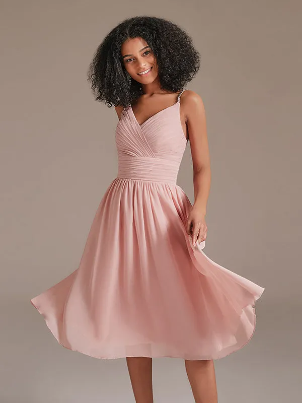 V-Neck Spaghetti Srtap Short Bridesmaid Dress