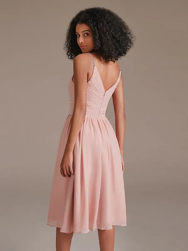 V-Neck Spaghetti Srtap Short Bridesmaid Dress