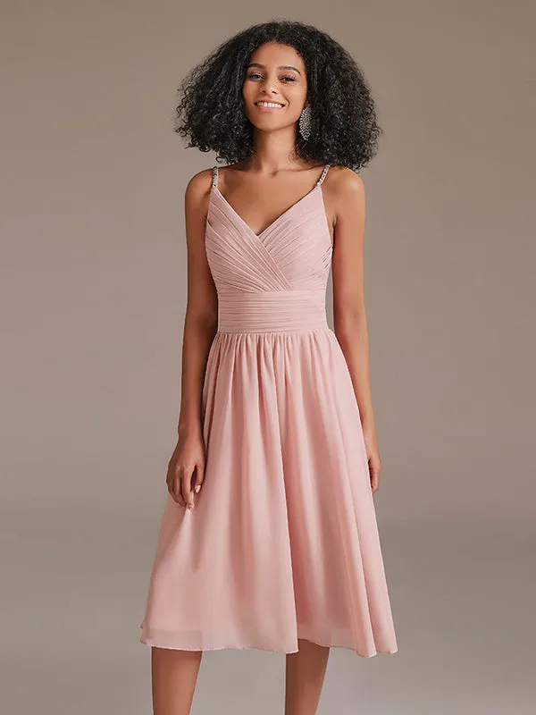 V-Neck Spaghetti Srtap Short Bridesmaid Dress