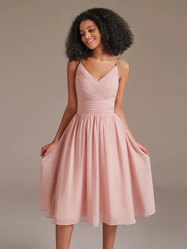 V-Neck Spaghetti Srtap Short Bridesmaid Dress