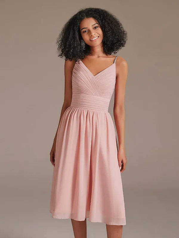 V-Neck Spaghetti Srtap Short Bridesmaid Dress