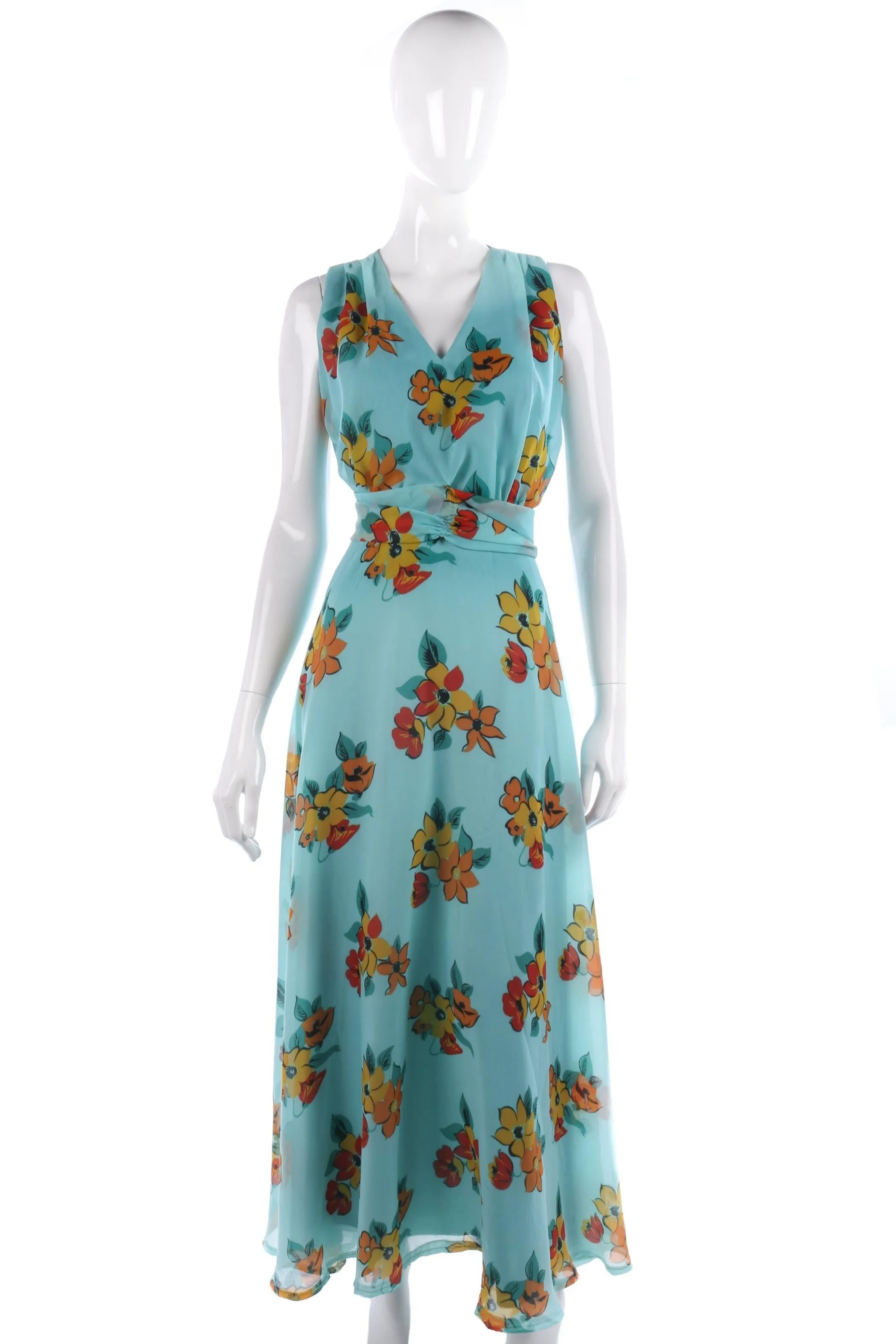 Vera Mont vintage turquoise floral summer evening gown