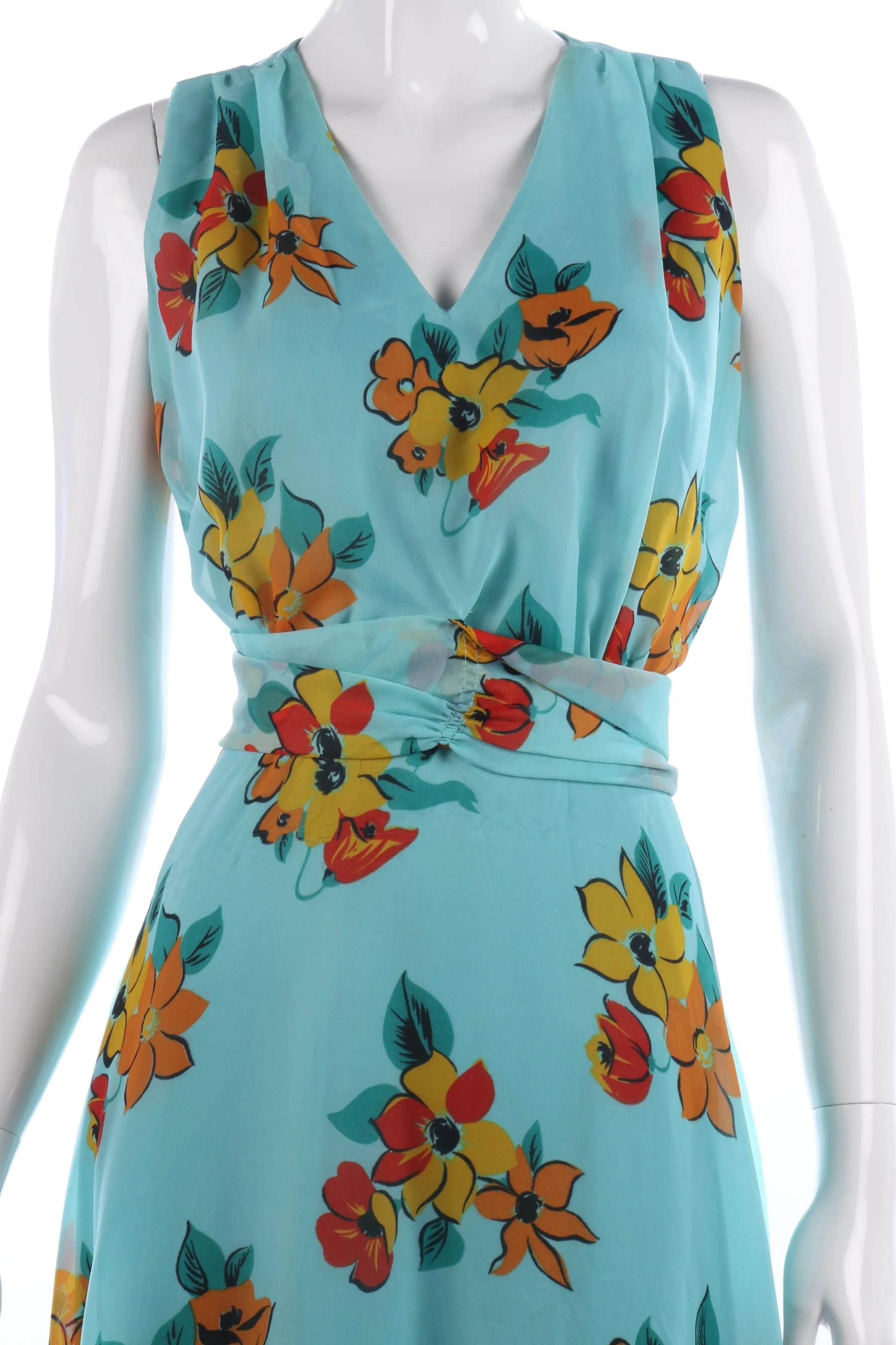 Vera Mont vintage turquoise floral summer evening gown