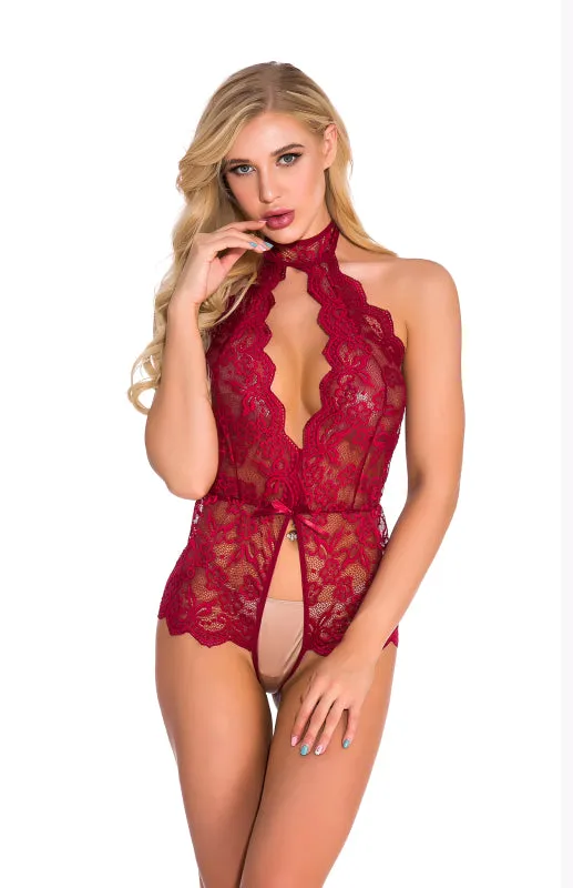 Women's Sexy Lace Backless Bodysuit With Intimate Cut Out Detailing