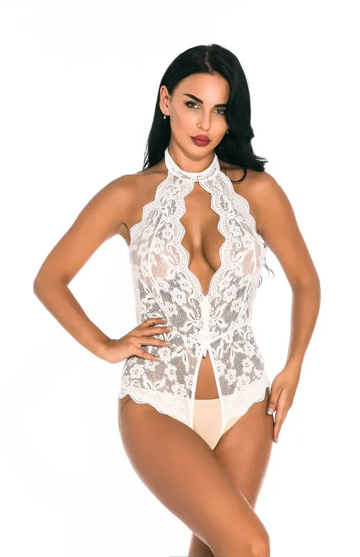 Women's Sexy Lace Backless Bodysuit With Intimate Cut Out Detailing